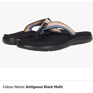 Sz 5 - NWT Teva Voya Flip Flops Thong Sandals Antiguous Black Multi Color Womens